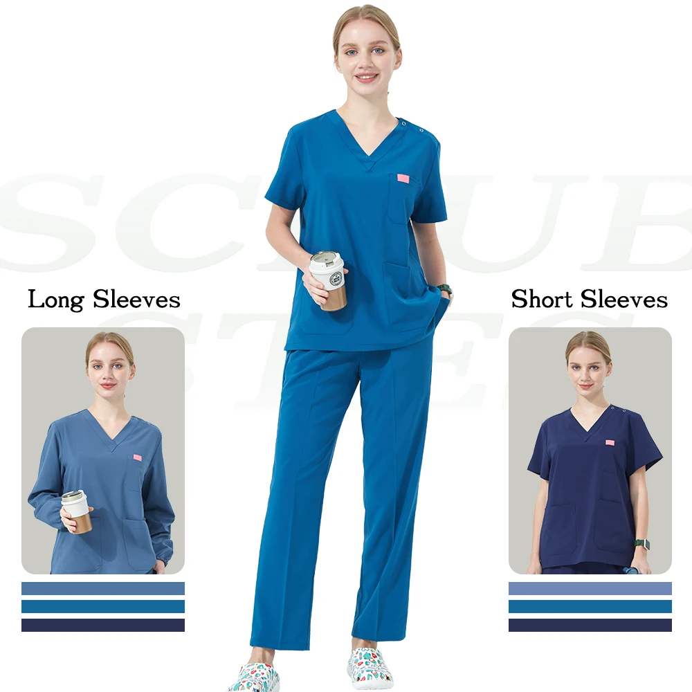 V-Ausschnitt Oberteil und Hose Damen Schönheitssalon-Uniform Schnelltrocknende Sport-Krankenpflege-Uniformen Set Leistungsstarke Medizinische Pyjamas S03-01