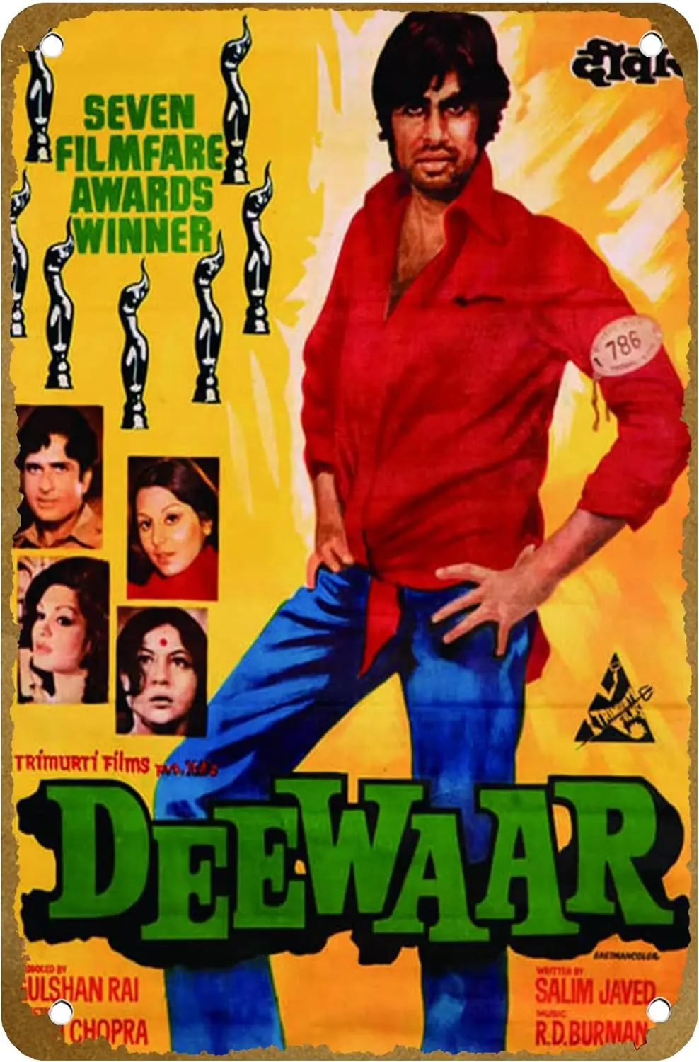 Deewar - Amitabh Bachchan - Tallenge Bollywood Hindi Movie Poster Vintage Metal Tin sign Logo Family Club Bar Cafe Bedroom  sign