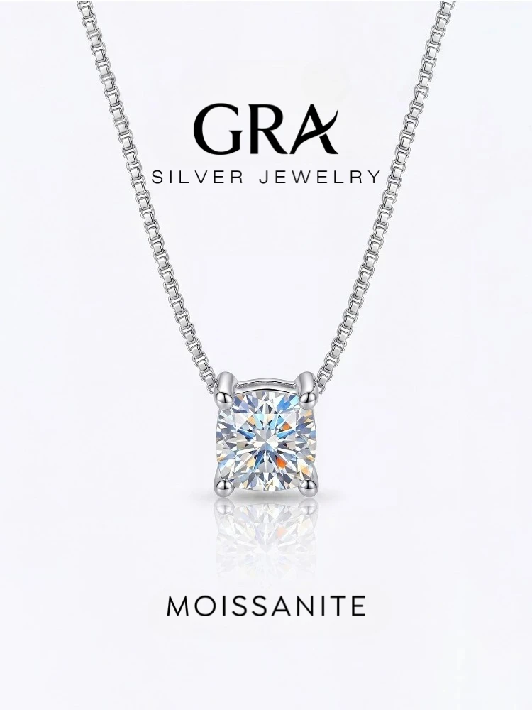 GRA Luxury 1CT Shiny Round Moissanite Diamond Pendant Chain for Women 925 Sterling Silver Necklace Wedding Fine  Jewelry