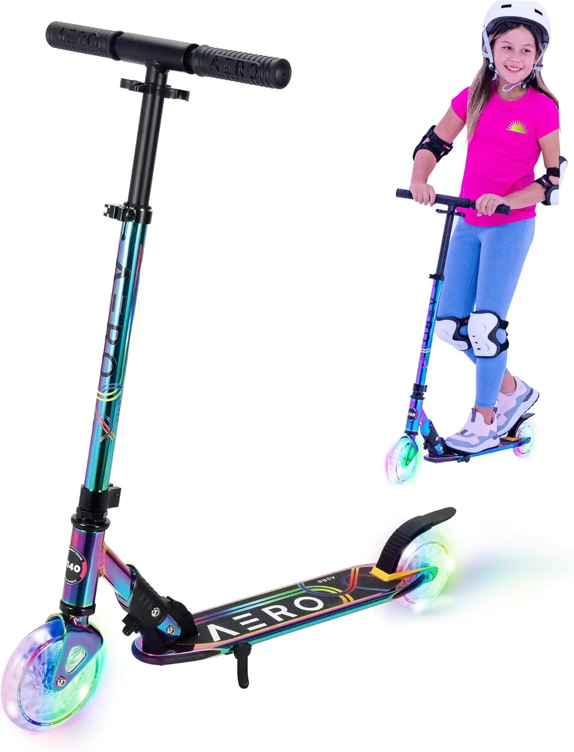 2 Wheels Kick Scooter for Kids Ages 5-12 with Dynamic Lights and Chrome Handle, Scooters for Boys and Girls with Light up Wheels