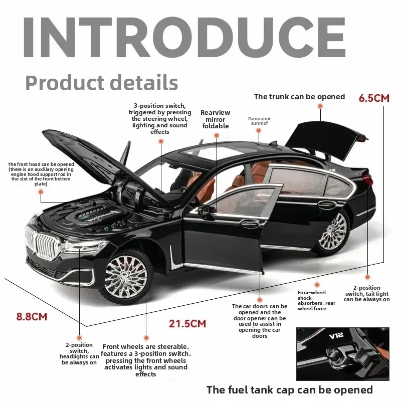 1:24 760Li The7 alta simulación Diecast Metal aleación modelo coche sonido luz tirar hacia atrás colección niños juguete para regalo