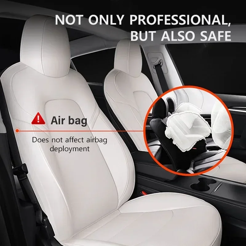Nappa Leather Car Seat Covers for Tesla Model Y Model 3 Highland Customized Car Seat Cover White Black Breathable and Waterproof