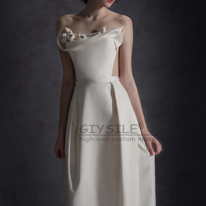 GIYSILE فساتين زفاف بيضاء فرنسية خفيفة مخصصة فاخرة 2025 فستان زفاف جديد بحزام من الساتان فساتين رسمية للحفلات المسائية