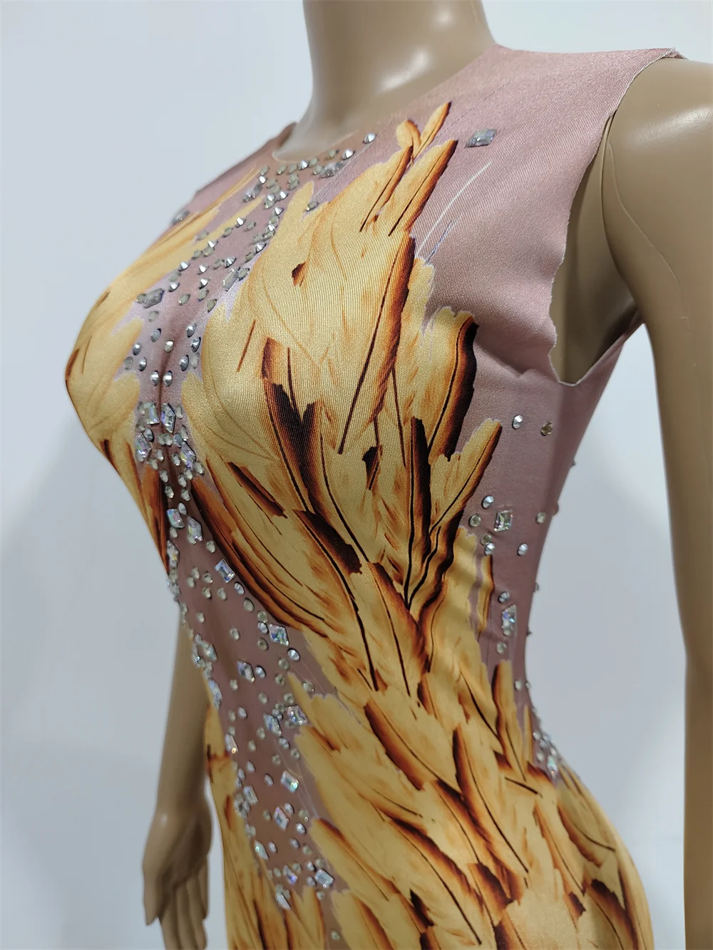 Sparkly Crystal Printed Sleeveless Jumpsuit Halloween Cosplay Leotard Performance Costume Nightclub Party Show Dancer Stage Wear