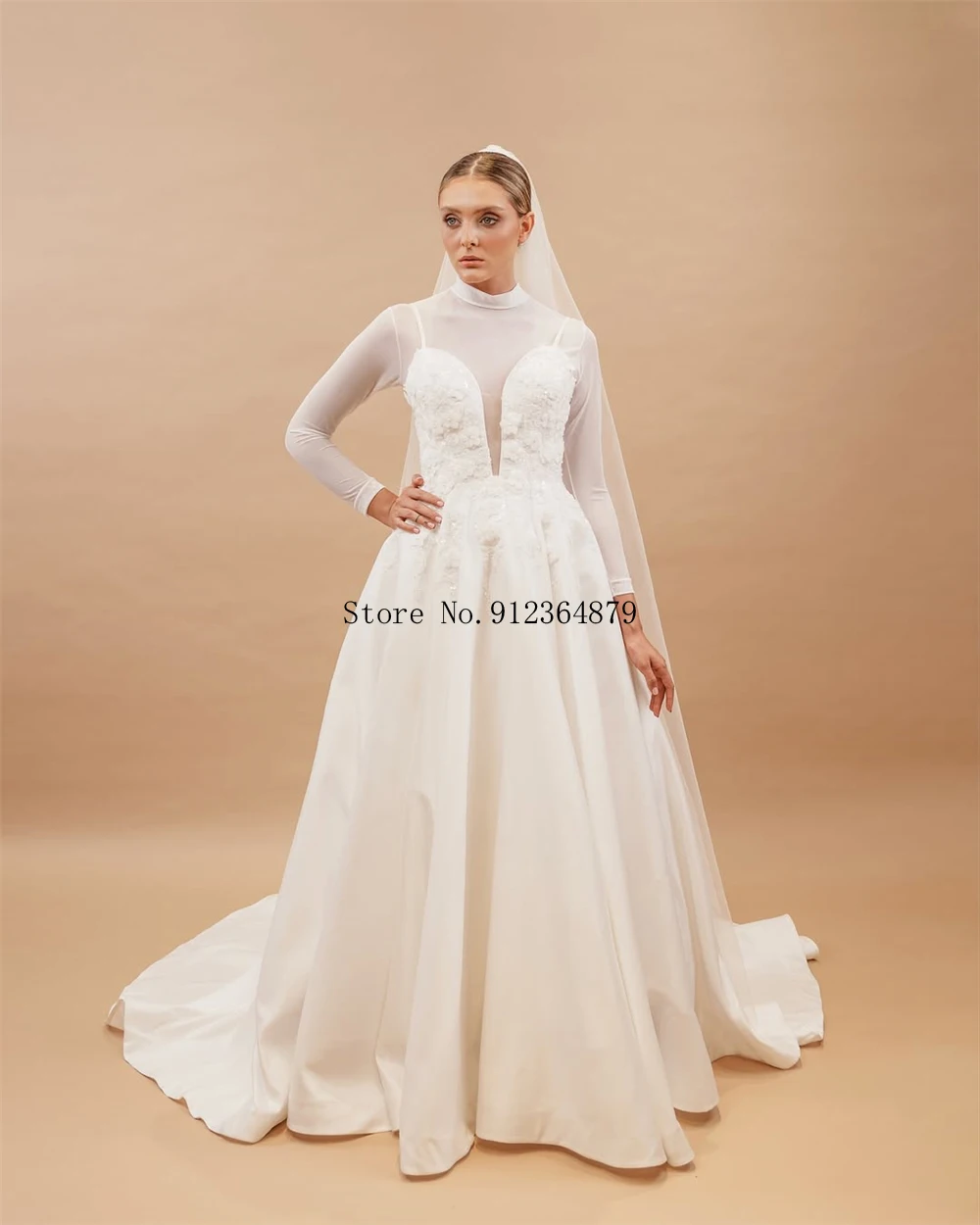 Robe de mariée robe de bal personnalisée avec détail floral 3D robe de mariée élégante avec train robe de mariée luxueuse pour les mariées modestes