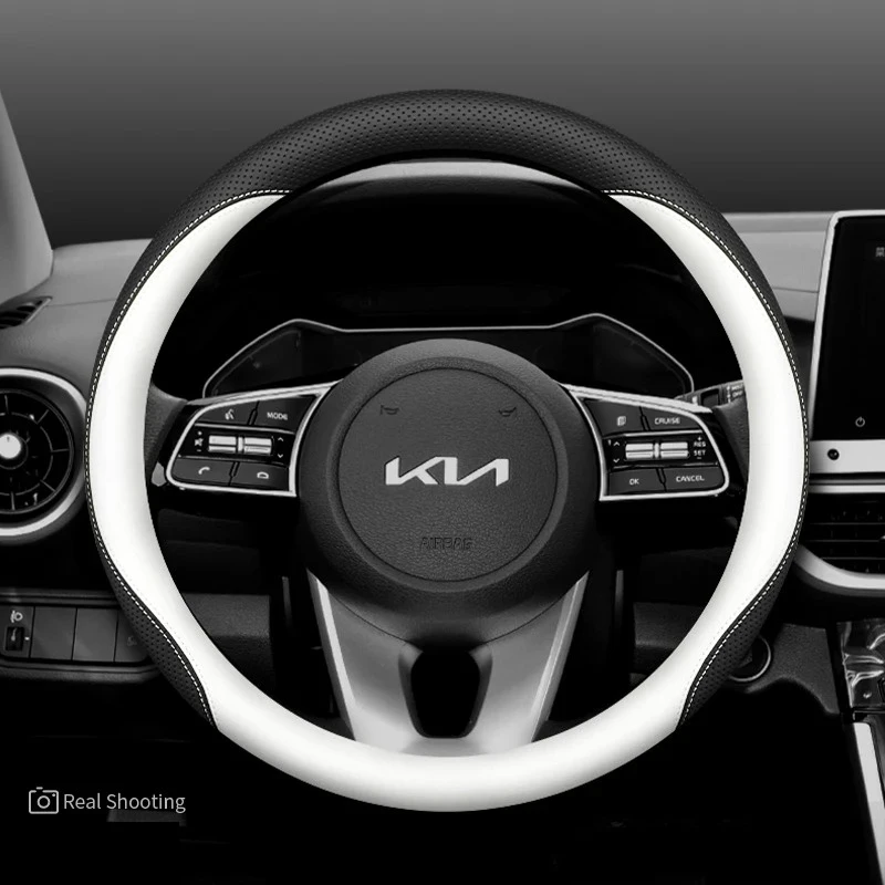 Genuine Leather Anti Slip Steering Wheel Cover For Kia Rio X Line K2 K3 K4 K5 KX1 KX3 KX5 Sportage Sedan Kombi Auto Accessories