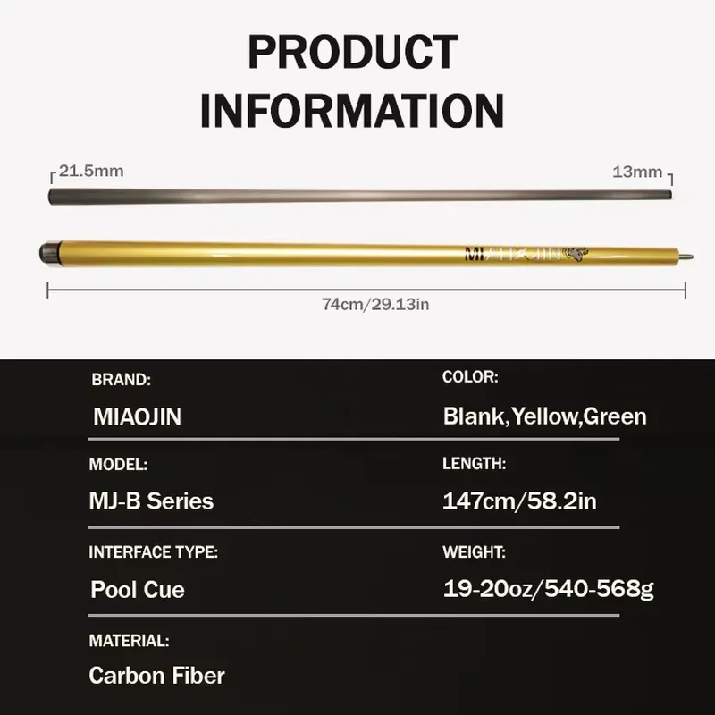 Wholesale Professional Factory Jump Cue Stainless Steel Joint Handmade Super Pro Taper Carbon Fiber High Quality 2-Piece