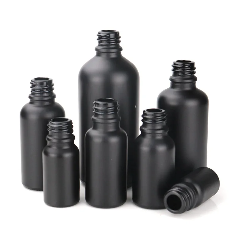 2/5/10pcs 5/10/15/20/30/50/100ml Matte Black Essential Oil Bottle Bamboo Wood Rubber Dropper Cap Frosted Glass Cosmetic Bottle view 4