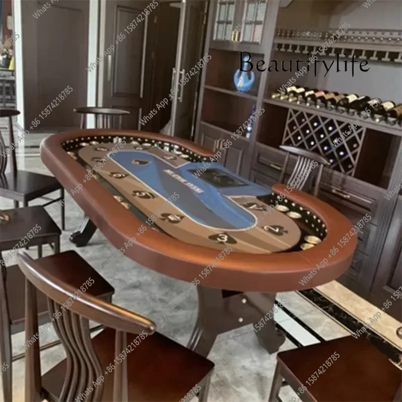 GL Texas Hold'em Table Rivet Decoration Brown Leather Professional Factory Customized Luxury Texas Table Chip Table