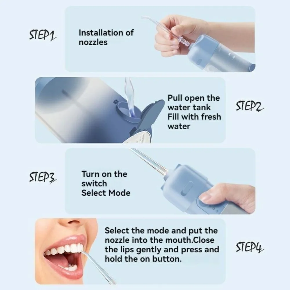 

USB Rechargeable Oral Irrigator Pulse Technology Smart Electric Dental Water Jet 4 Nozzles Foldable Structure