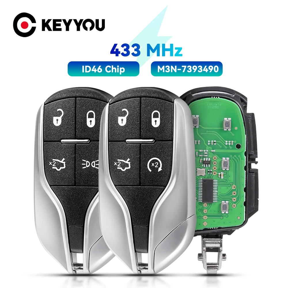 

KEYYOU Remote Car Key For Maserati Quattroporte Ghibli FCCID M3N-7393490 ID46 PCF7953 Chip 433MHz Keyless Entry