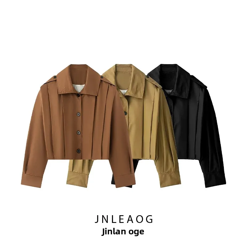 Jaet da donna con cintura decorativa plissettata a collo alto Faionable Autunno New Sle Casual Cappotto lungo in poliestere dalla vestibilità ampia