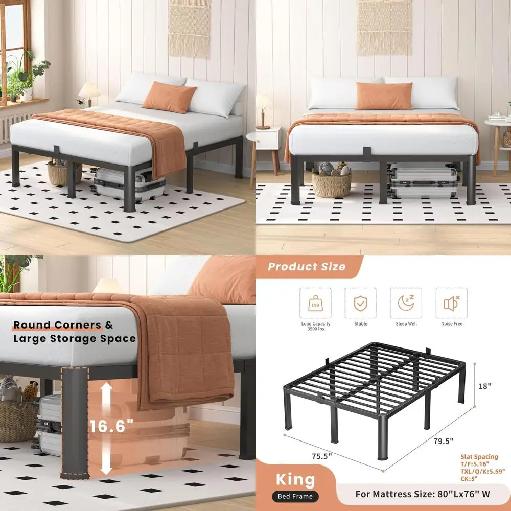 Robuster 3500-Pfund-Metallbettrahmen, 18 hoch, runde Eckbeine, quietschsicher, schnelle Montage, kein Boxspringbett erforderlich