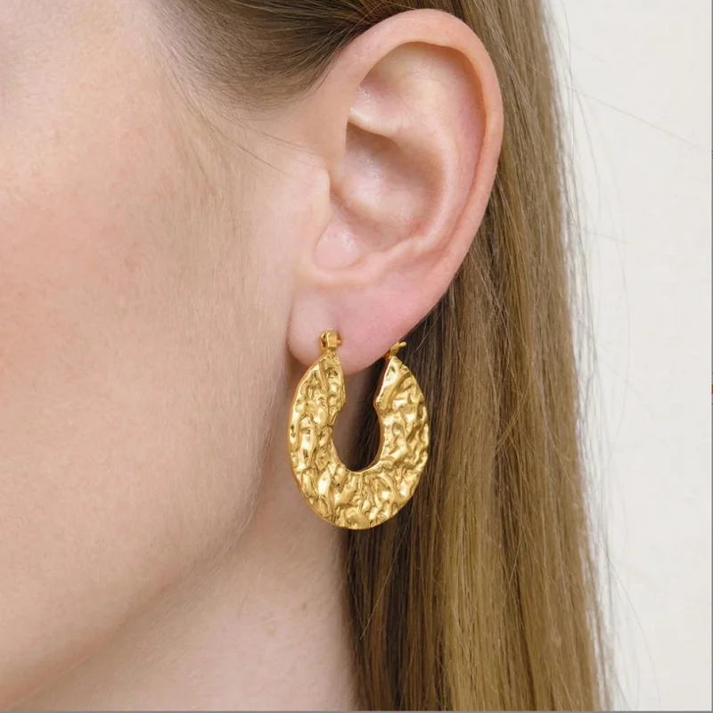 Miia European American Fashionable Minimalist Stainless Steel Hoop Earrings 18k Gold Plated Women Versatile Stylish Design Party