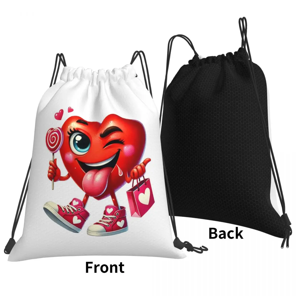 Sweet Valentine Heart Candy Lollipop Backpacks Casual Drawstring Bags Sports Bag Book Bags for Travel Students