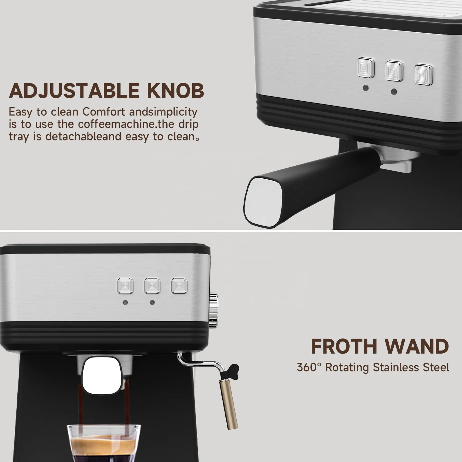 PANCERKA وصول جديد 2 في 1 منزلية ارتفاع ضغط 19 بار ماكينة اسبريسو معدنية ماكينة صنع القهوة التجارية مع رغوة الحليب