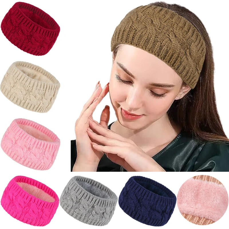 

1pcs Ear wide edge hair accessories wool knit thick fleece lined warmers headwear cold weather warm muffs winter womens headband