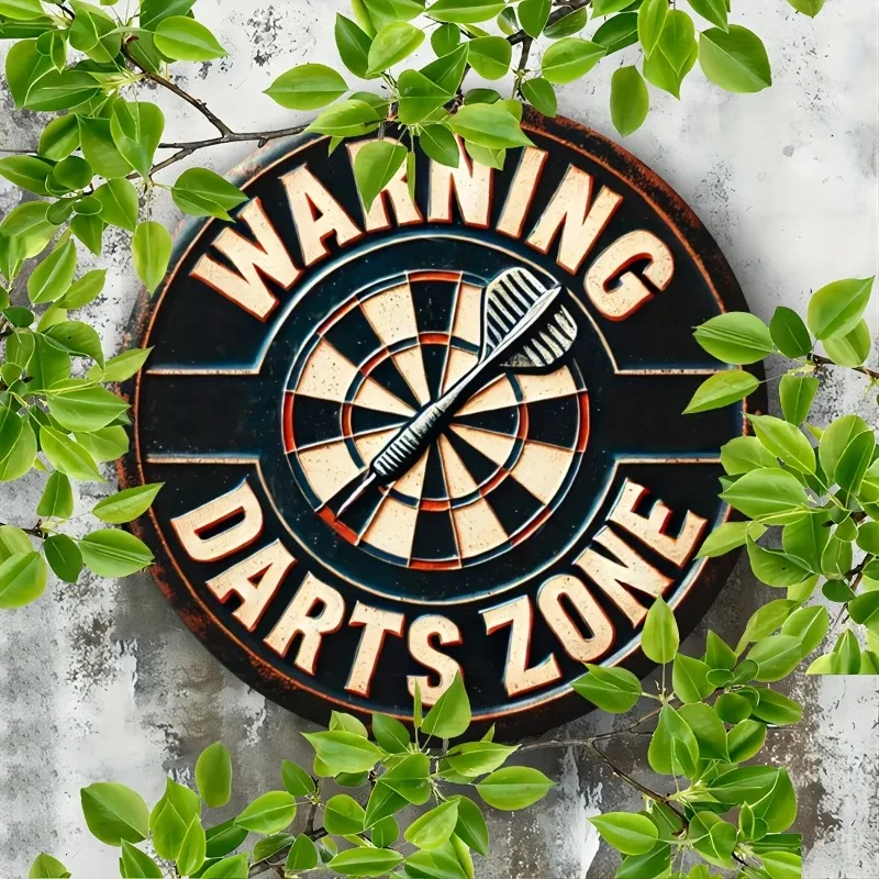 Vintage Darts Zone Metal Sign 8x8 Inch Retro Dartboard Wall Art Durable Iron Decor for Bars Cafes