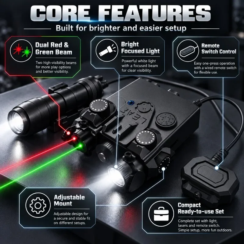 DBAL-A2 Style Red Green Beam Light Set with Remote Switch Bright Focused Light Adjustable Rail Mount Outdoor Night Toy Accessory
