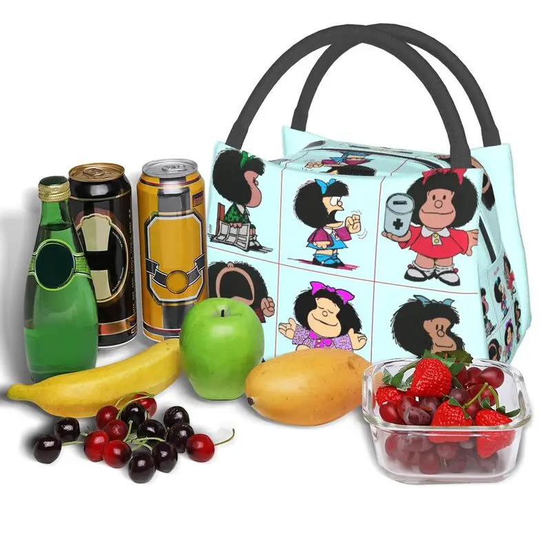 Mafalda Lunch Bag Isolado para Escritório Escolar Cartoon Quino Comics Impermeável Cooler Thermal Bento Box Women Shoulder Bag