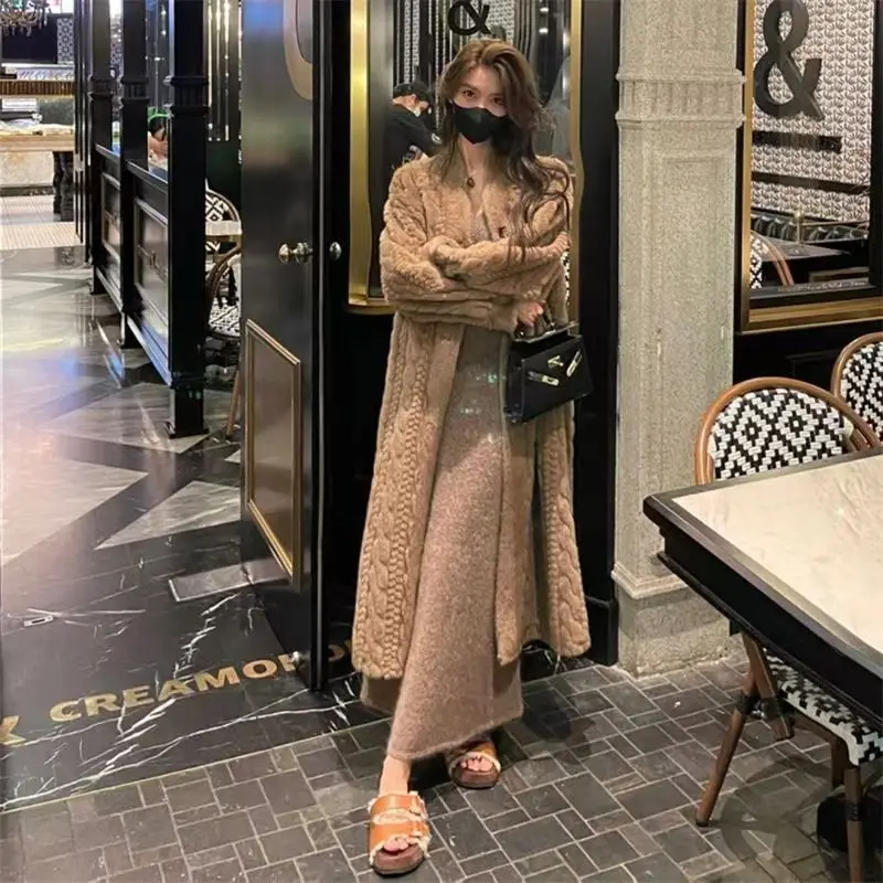 Women Fur Cardigan Thickened Long 2026 Spring Autumn V-neck Jacket Female Loose Simple Leisure With Buttons Faux Fur Mink Coat