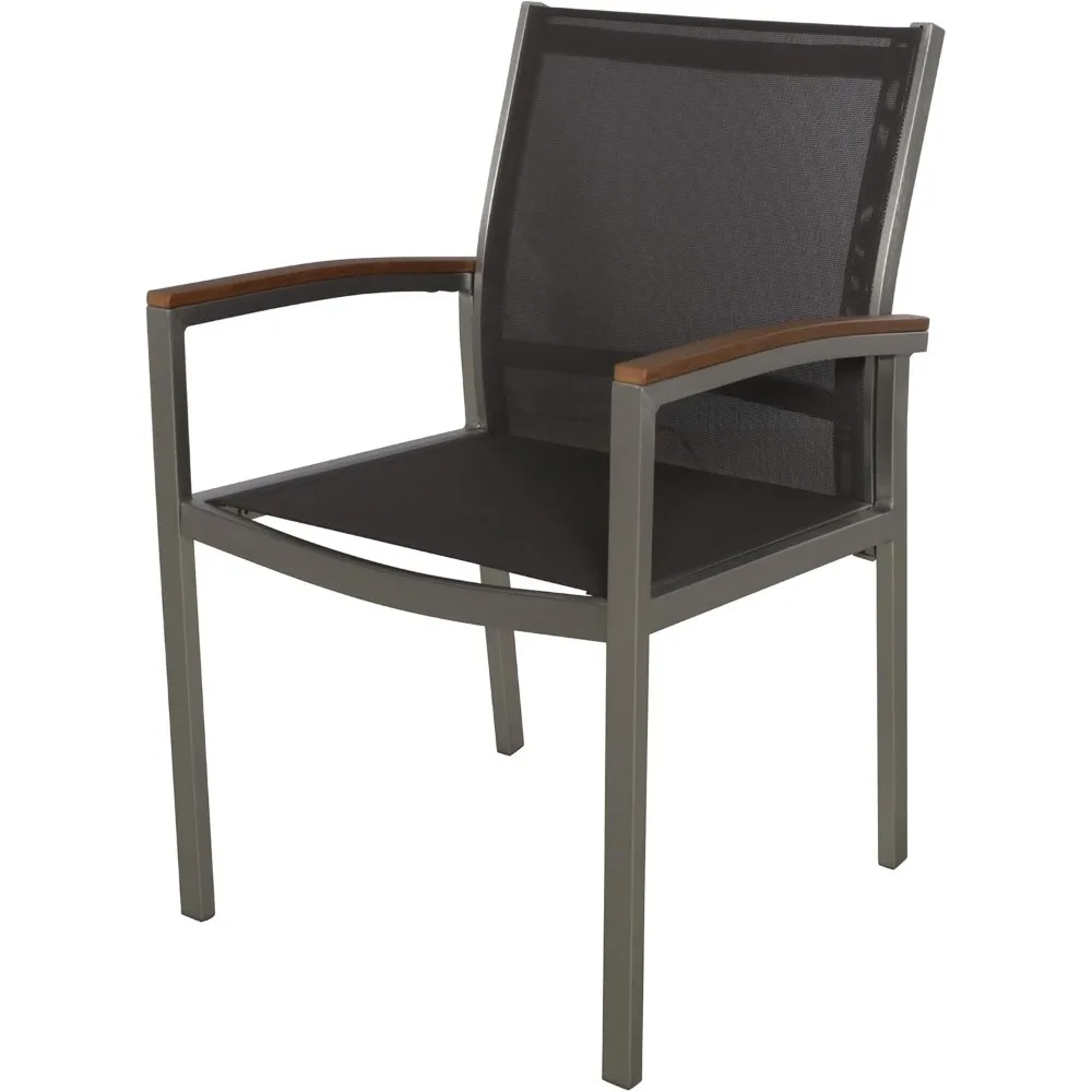 كراسي تناول الطعام من Great Deal Furniture Emma Patio - ألومنيوم - مقاعد شبكية خارجية - أذرع خشبية صناعية - مجموعة من 2 - فضي مع رمادي و