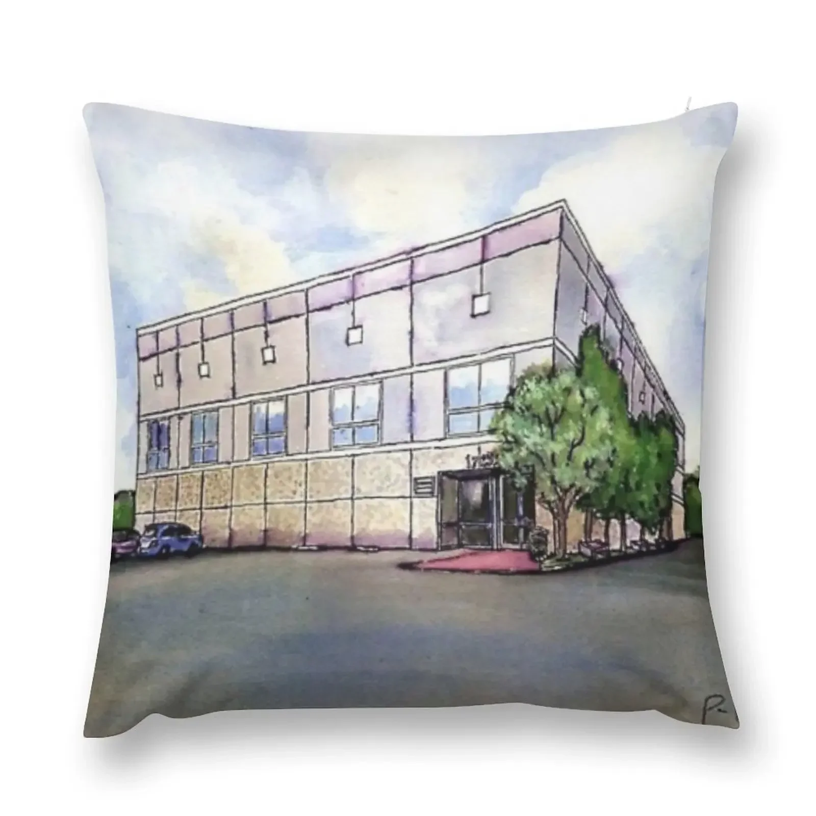 Pam Beesly Dunder Mifflin Paper Company Builing Painting in Watercolor Throw Pillow Pillow Decor Cushion Cover Set pillow