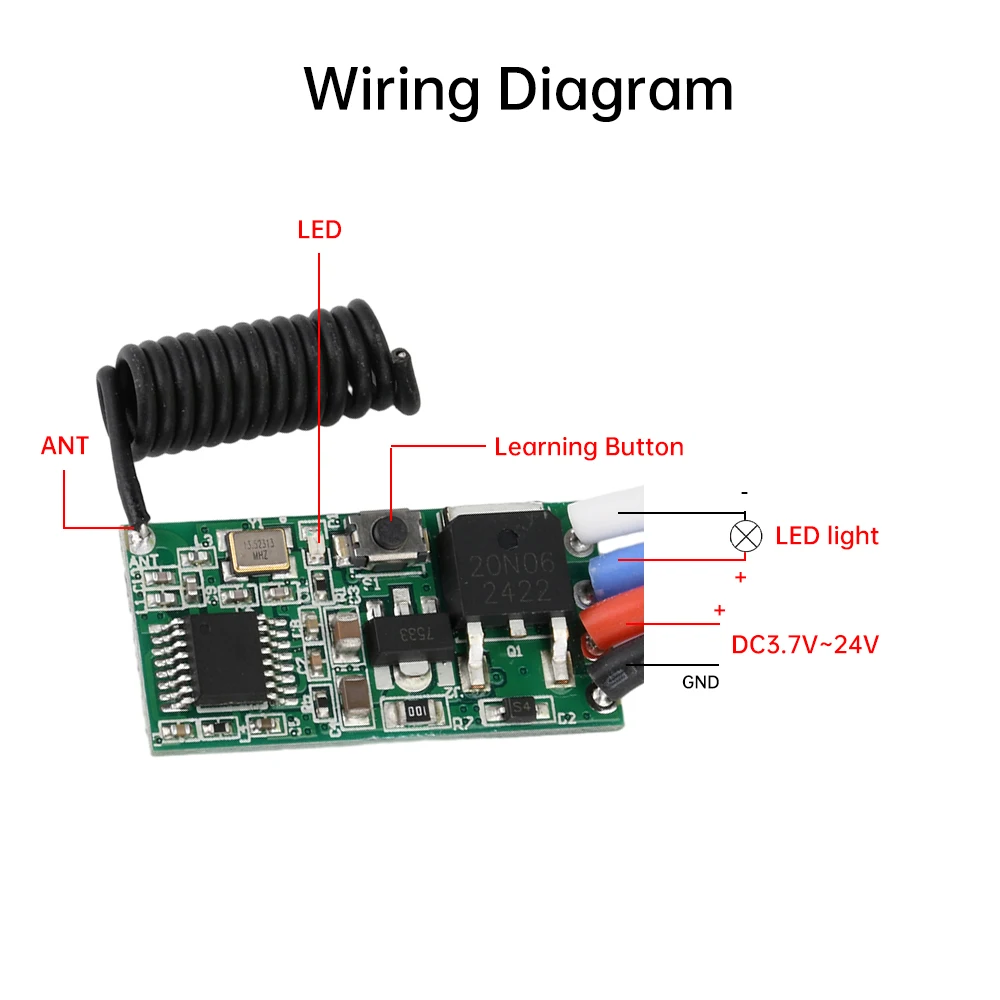 Wireless Remote Control Switch Long Range Mini Receiver DC 3V-24V 433 MHz Transmitter LED Remote Controller Power Supply