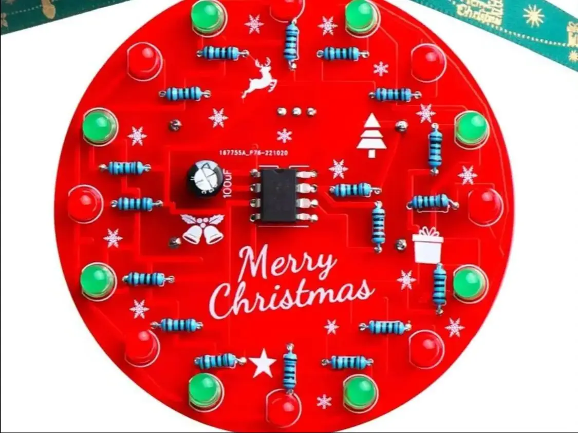 LED Christmas Tree Decoration PCB Crcuit Ornaments Soldering Kit Red and Green LEDs Blinking