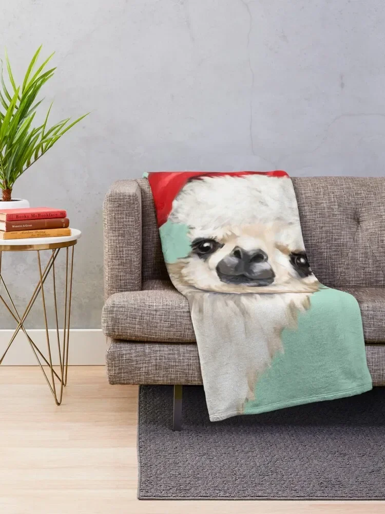 Christmas Sneaky Llama in Green Throw Blanket Decorative Sofa Sofa Throw Sofa Blankets