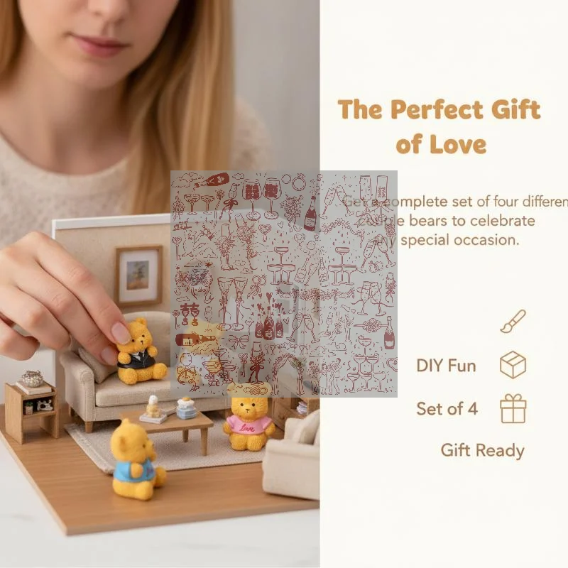4pcs Cute Sitting Couple Bear Stereo Simulation Bear Miniatures Bears Creative Ornament Desktop Decoration DIY Ornament