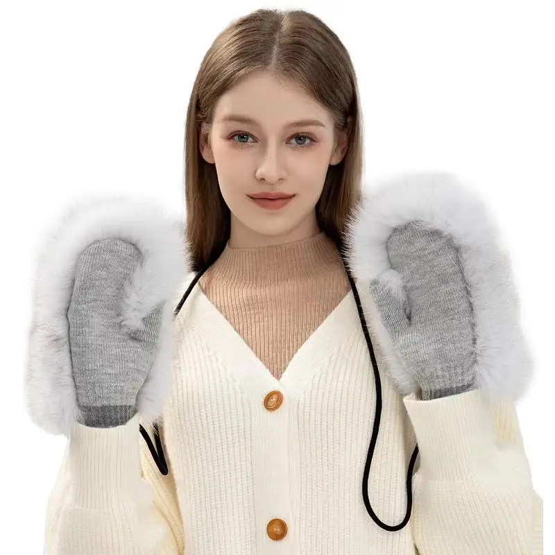New Women Luxury Natural Genuine Fur Mittens Lady Winter Keep Warm Thick Knit Real Fox Fur Gloves Furry warmth