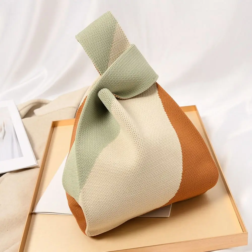 Mini Women Girls Shopping Bags Shoulder Bag Handmade Knot Wrist Bag Knit Handbag Purses Female Key Phone Pouch Tote Bag Fashion