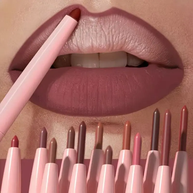 12 tipi di matite per labbra impermeabili in diversi colori, finitura opaca, colorazione facile, resa cromatica non sbiadita, lucidalabbra, bellezza