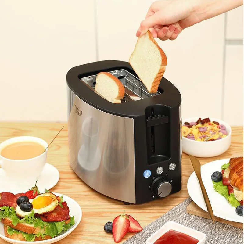 

Stainless Steel Electric Electric Toaster 2 Slices Wide Slot 6 Gears Baking Flavor 750W Cancelable Auto Off Bread Maker