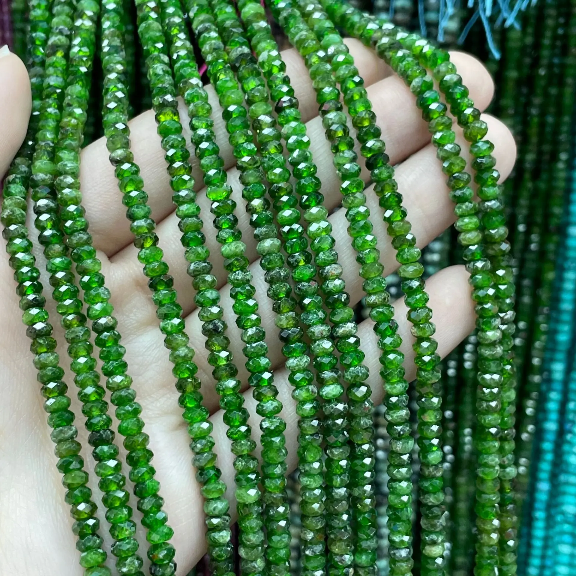 3 x 4Mm Natural Green Diopside Abacus Faceted Loose Beads Handmade DIY Necklace Bracelet Making Jewelry Wholesale