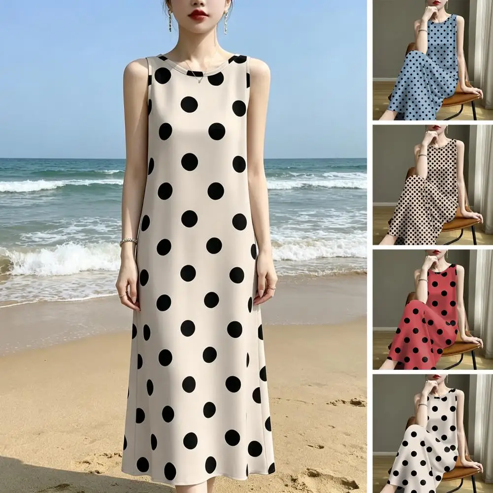 

Women Dress Summer Polka Dot Tank Dress for Women Sleeveless Midi Sundress Beach Vacation Crew Neck Loose Dress Elegant Printed