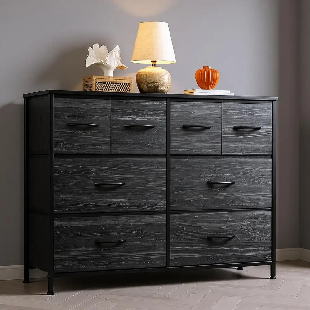 

Широкий комод с 8 ящиками для спальни, гостиной и прихожей — принт темно-черного дерева