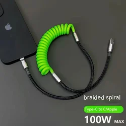 New 100W Spring Spiral Expansion Data Cable Type-C To C/lightning Super Fast Charge Cable for Apple Ipad Android Samsung Xiaomi