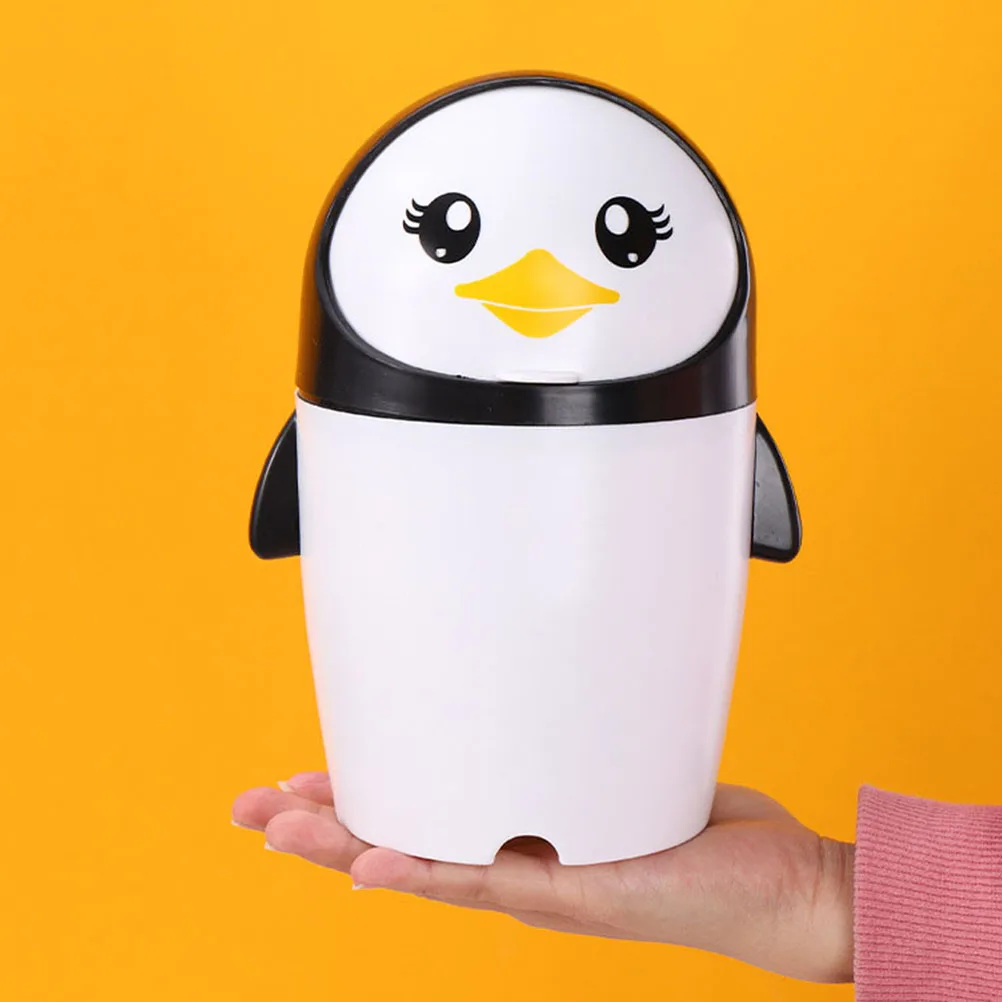 

Mini Flip Lid Trash Can Penguin Desk Car Garbage Bin Black White Plastic Compact Wastebasket Bathroom Bedroom Office Kitchen
