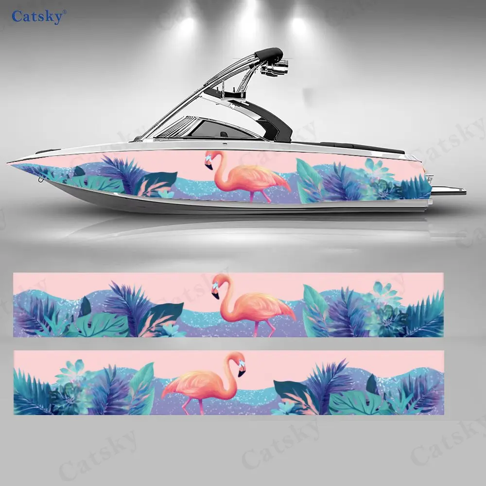 Summer Beach Flamingo Boat Stickers, PVC Waterproof Durable Vinyl Wrap Decals for Fishing Boats, Durable and Stylish Design
