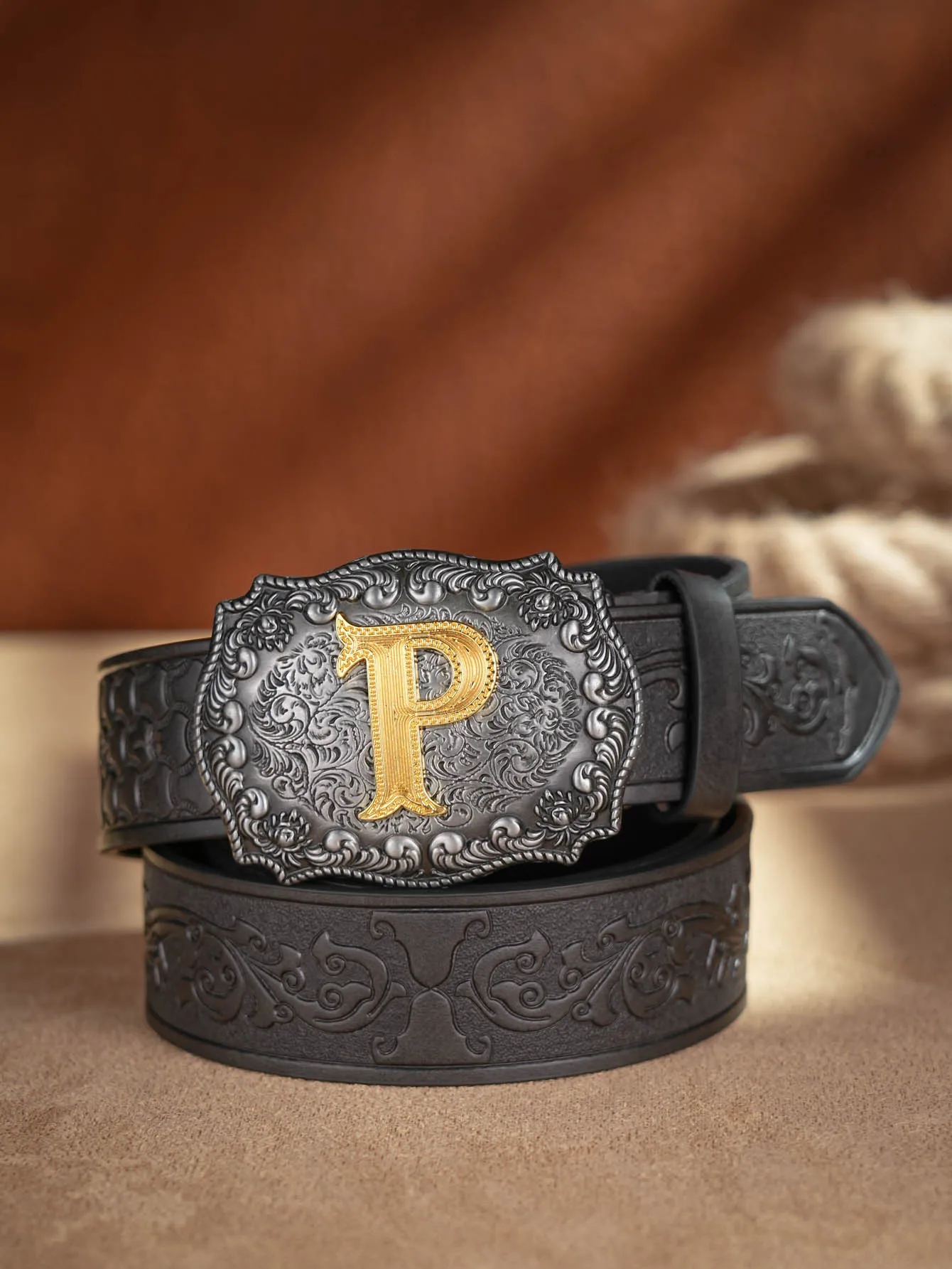 Western Cowboy PU-Ledergürtel – Herren-Hüftgurt, Stier-Dekoration, Blumenmuster, graviert für Jeans – Detail 31