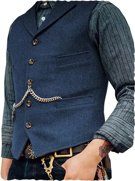 SOLOVEDRESS Men Herringbone Tweed Vest 4