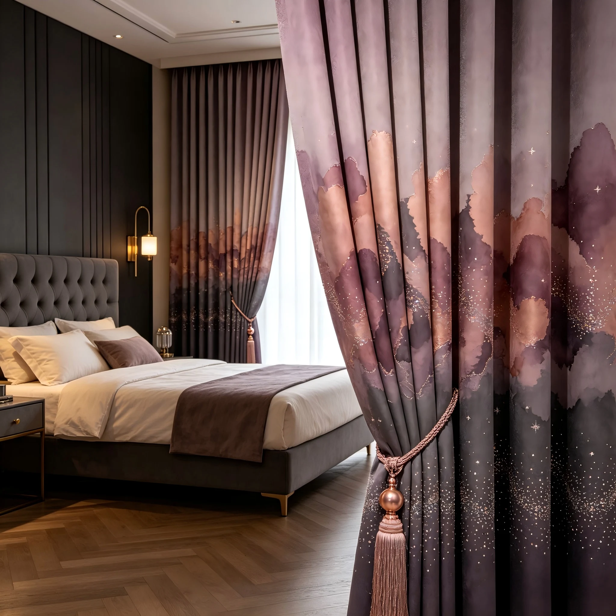 200383   Flower printed metal pendant curtain