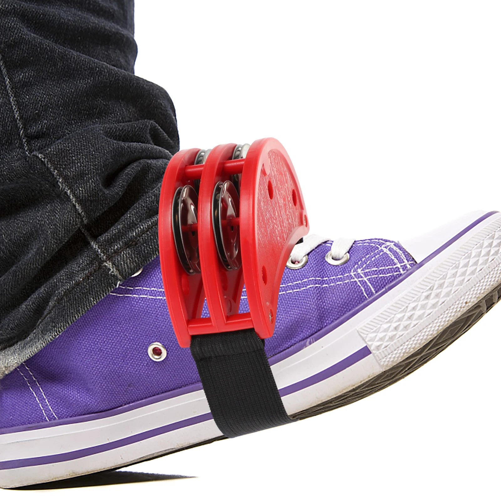 

Pedal Bell Double Row Metal Jingles Tambourine Red Durable Plastic Metal Beginners Musicians Portable Lightweight