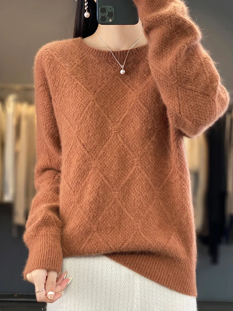 Women's 100% Pure Mink Cashmere Sweater O-Neck Knitwear Pullover Warm Basic Soft Tops Thick New Fashion Autumn Winter Clothing