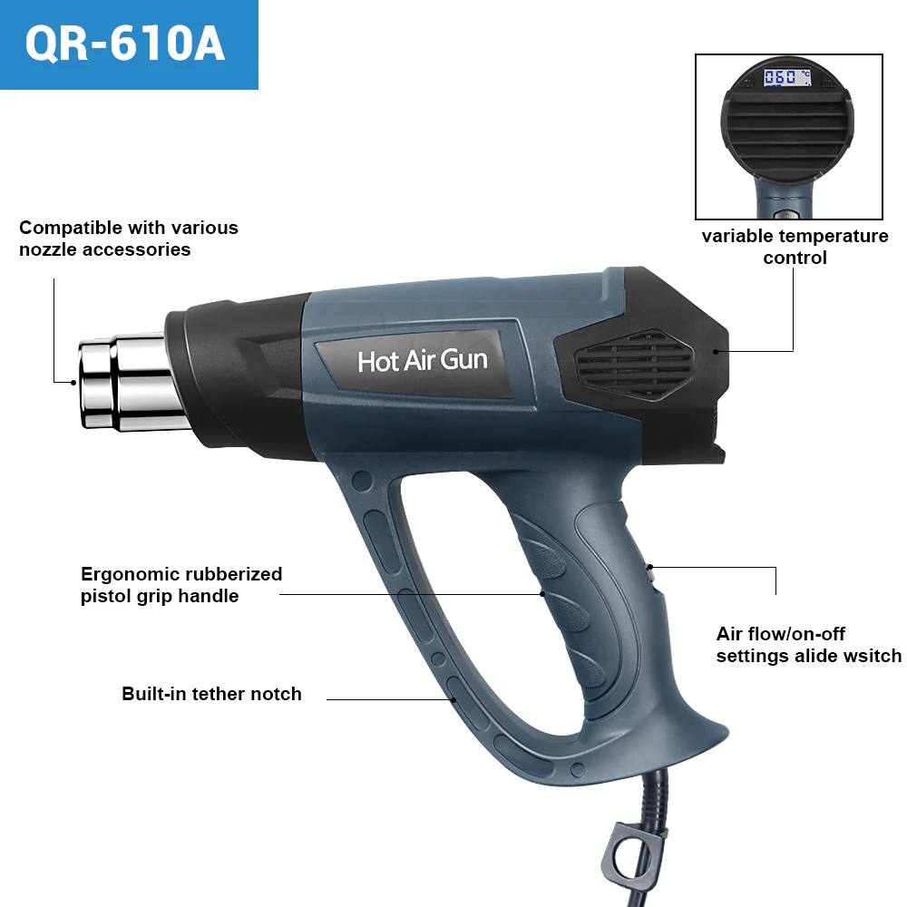 Heat Guns,2000W 220V Fast Heat/Overload Protection/Heavy Duty Hot Air Gun Kit Variable Temperature Control Overload Protection