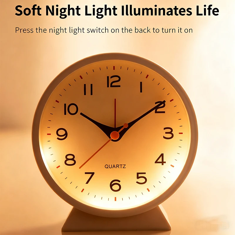 ساعة منبه مكتبية مضيئة بسيطة مع ضوء ليلي - ساعة كوارتز صامتة هدية للأطفال والكبار