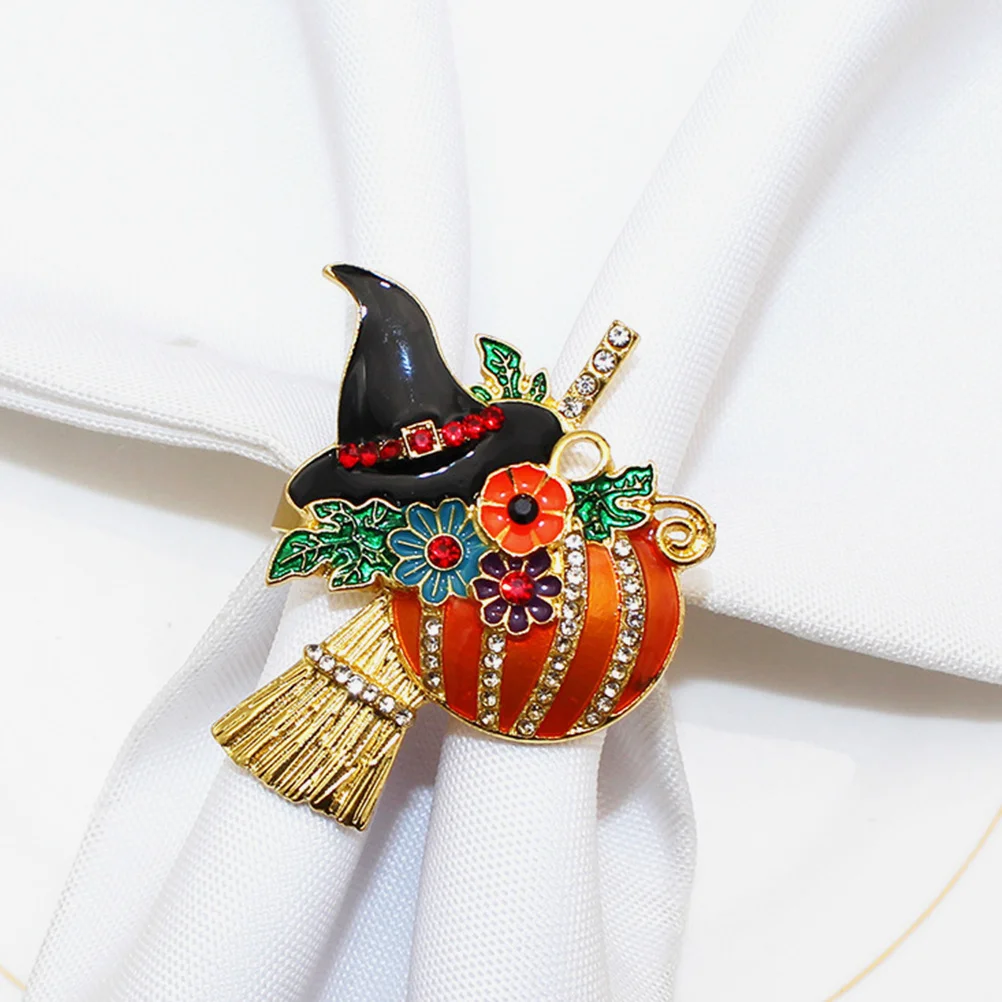 

4pcs Wizard Hat Rings Halloween Table Adornments Metal Party Napkin Holders Dining Table Decor Napkin Buckles Festival
