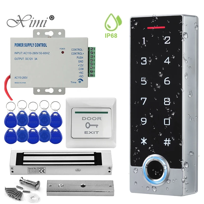 IP68 Waterproof Fingerprint Door Access Control System Kit RFID Keypad Power Supply Electric Magnetic Strike Door Locks for Home